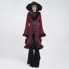 EVA LADY Women's Gothic Lace Applique Faux Fur Trim Flare Sleeve Coat