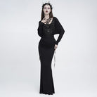 EVA LADY Women's Gothic Lace Applique Lace-up Draped Long Sleeve Maxi Dress