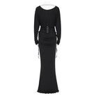 EVA LADY Women's Gothic Lace Applique Lace-up Draped Long Sleeve Maxi Dress