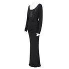 EVA LADY Women's Gothic Lace Applique Lace-up Draped Long Sleeve Maxi Dress