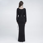 EVA LADY Women's Gothic Lace Applique Lace-up Draped Long Sleeve Maxi Dress