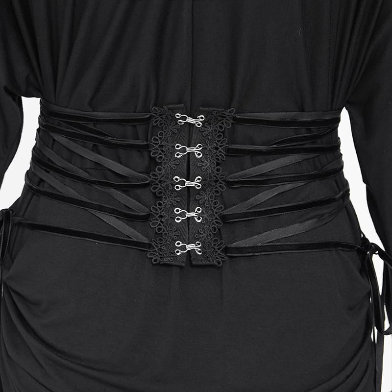 EVA LADY Women's Gothic Lace Applique Lace-up Draped Long Sleeve Maxi Dress