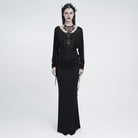 EVA LADY Women's Gothic Lace Applique Lace-up Draped Long Sleeve Maxi Dress