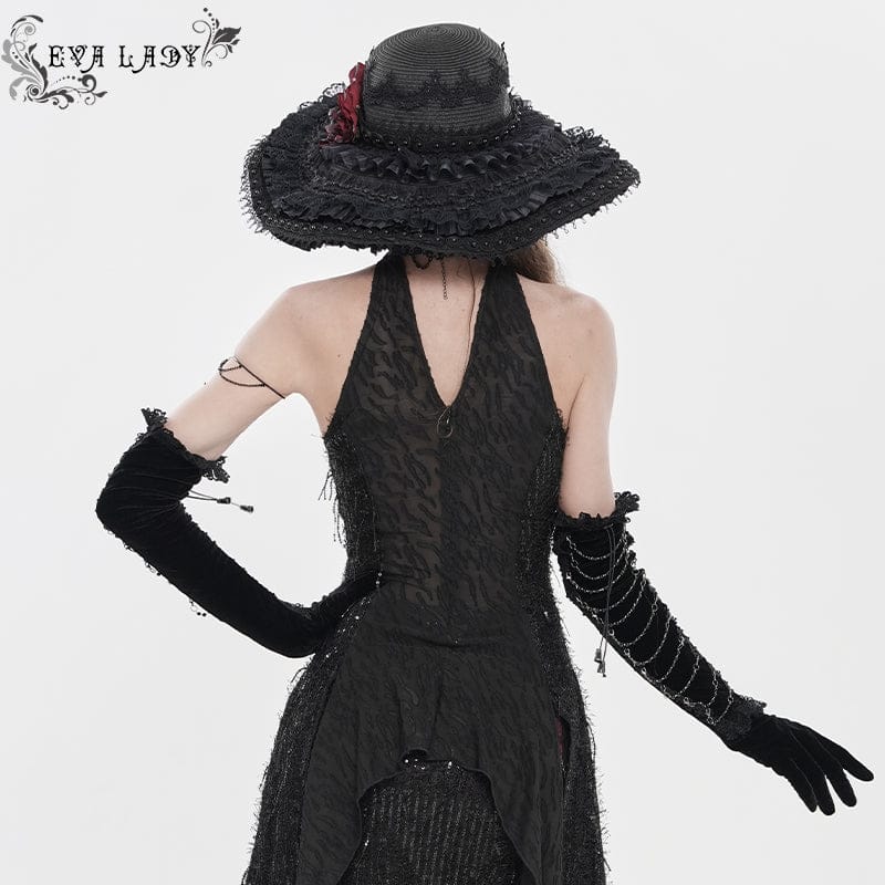 EVA LADY Women's Gothic Lace Beaded Long Gloves