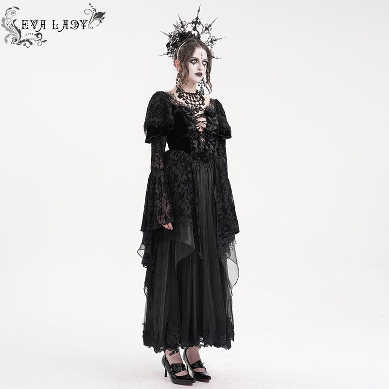 EVA LADY Women's Gothic Lace Crochet Long Sleeved Dress Wedding Dress