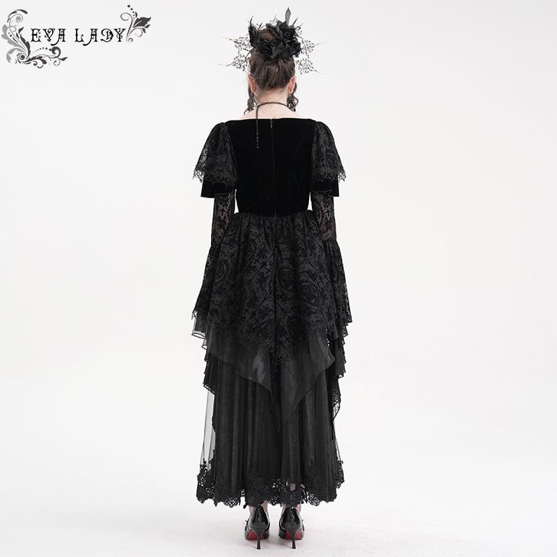 EVA LADY Women's Gothic Lace Crochet Long Sleeved Dress Wedding Dress