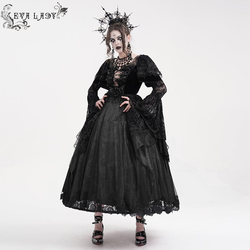 EVA LADY Women's Gothic Lace Crochet Long Sleeved Dress Wedding Dress