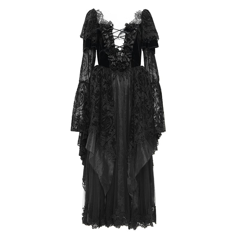 EVA LADY Women's Gothic Lace Crochet Long Sleeved Dress Wedding Dress