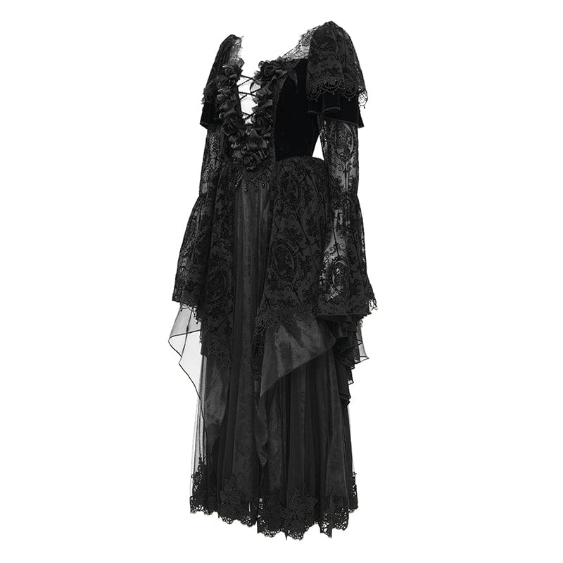 EVA LADY Women's Gothic Lace Crochet Long Sleeved Dress Wedding Dress