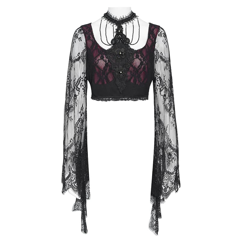 EVA LADY Women's Gothic Lace Full Sleeve Top