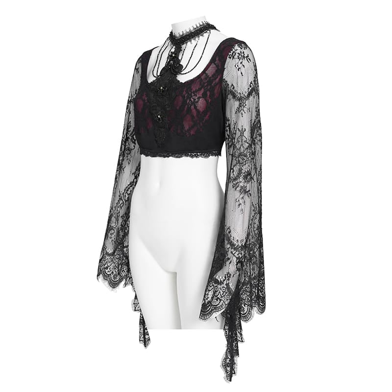 EVA LADY Women's Gothic Lace Full Sleeve Top