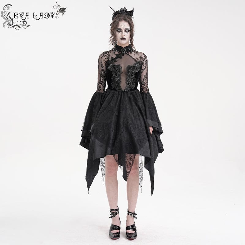 Women's Gothic Lace Lace-up Long Sleeved Dress Punk Design Women's Gothic Lace Lace-up Long Sleeved Dress Punk Design