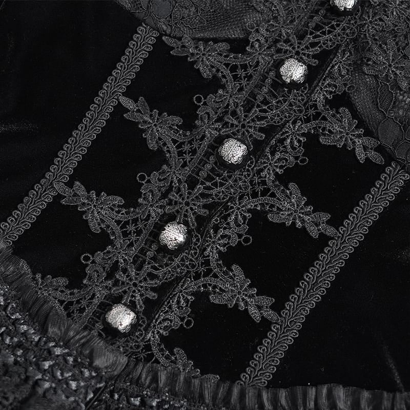 EVA LADY Women's Gothic Lace Splice Lace-up Long Sleeve Velvet Blouse