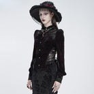EVA LADY Women's Gothic Lace Splice Lace-up Long Sleeve Velvet Blouse