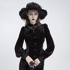 EVA LADY Women's Gothic Lace Splice Lace-up Long Sleeve Velvet Blouse