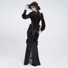 EVA LADY Women's Gothic Lace Splice Lace-up Long Sleeve Velvet Blouse