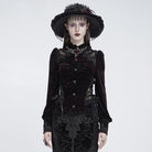 EVA LADY Women's Gothic Lace Splice Lace-up Long Sleeve Velvet Blouse