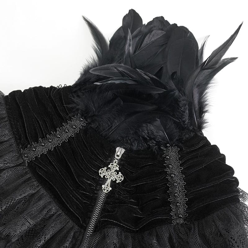 EVA LADY Women's Gothic Lace Splice Velvet Feather Cape