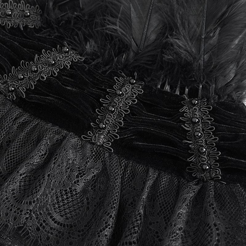 EVA LADY Women's Gothic Lace Splice Velvet Feather Cape