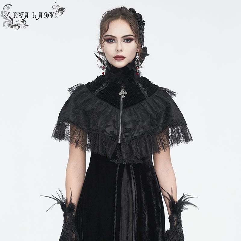 EVA LADY Women's Gothic Lace Splice Velvet Feather Cape