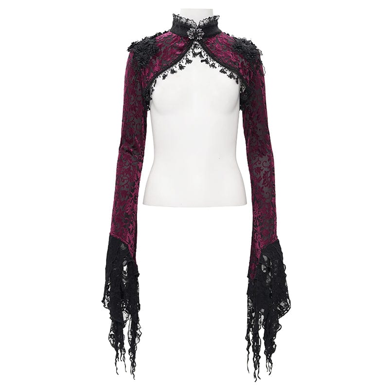 EVA LADY Women's Gothic Lace Tassels Cape Black Purple