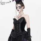 EVA LADY Women's Gothic Lace-up Beaded Lace Overbust Corset Black