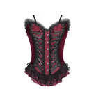 EVA LADY Women's Gothic Lace-up Beaded Lace Overbust Corset Red