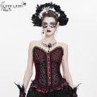 EVA LADY Women's Gothic Lace-up Beaded Lace Overbust Corset Red