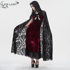 EVA LADY Women's Gothic Lace-up Flocking Lace Cloak with Hood