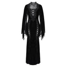 EVA LADY Women's Gothic Lace-up Mesh Splice Plunging V-neck Velvet Maxi Dress Black