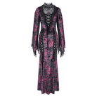 EVA LADY Women's Gothic Lace-up Mesh Splice Plunging V-neck Velvet Maxi Dress Black-Red