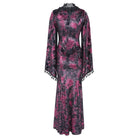 EVA LADY Women's Gothic Lace-up Mesh Splice Plunging V-neck Velvet Maxi Dress Black-Red
