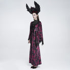 EVA LADY Women's Gothic Lace-up Mesh Splice Plunging V-neck Velvet Maxi Dress Black-Red