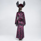 EVA LADY Women's Gothic Lace-up Mesh Splice Plunging V-neck Velvet Maxi Dress Black-Red