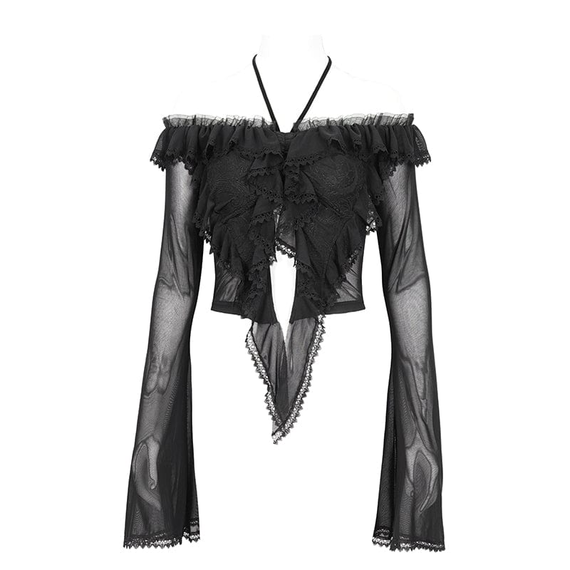 EVA LADY Women's Gothic Lace-up Ruffled Mesh Shirt