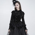 EVA LADY Women's Gothic Lace-up Ruffled Turn-down Collar Long Sleeve Blouse