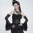 EVA LADY Women's Gothic Layered Beaded Ruffle Rose Mesh Arm Sleeves