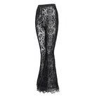 EVA LADY Women's Gothic Mesh Floral Pentacle Flocked Ruffled Flare Pants