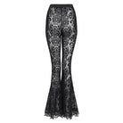 EVA LADY Women's Gothic Mesh Floral Pentacle Flocked Ruffled Flare Pants