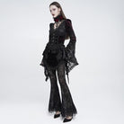 EVA LADY Women's Gothic Mesh Floral Pentacle Flocked Ruffled Flare Pants