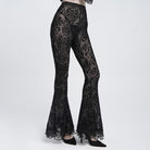 EVA LADY Women's Gothic Mesh Floral Pentacle Flocked Ruffled Flare Pants