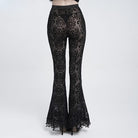 EVA LADY Women's Gothic Mesh Floral Pentacle Flocked Ruffled Flare Pants