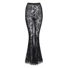 EVA LADY Women's Gothic Mesh Floral Pentacle Flocked Ruffled Flare Pants