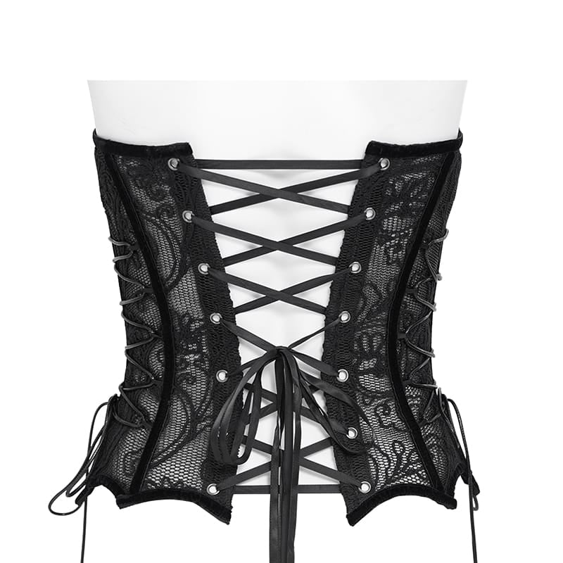 EVA LADY Women's Gothic Mesh Front Busk Criss‑cross Lace‑up Overbust Corset