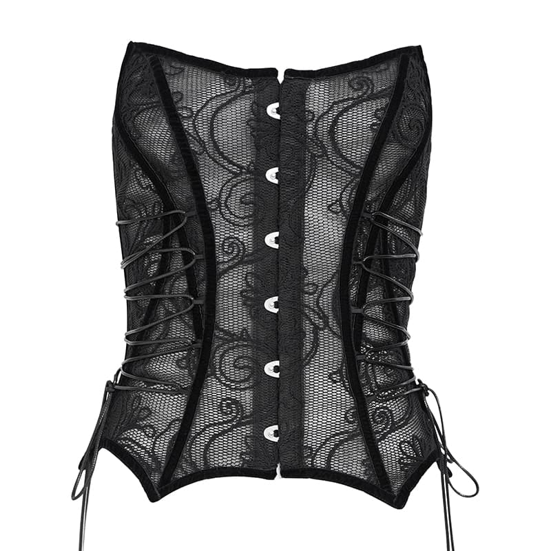 EVA LADY Women's Gothic Mesh Front Busk Criss‑cross Lace‑up Overbust Corset