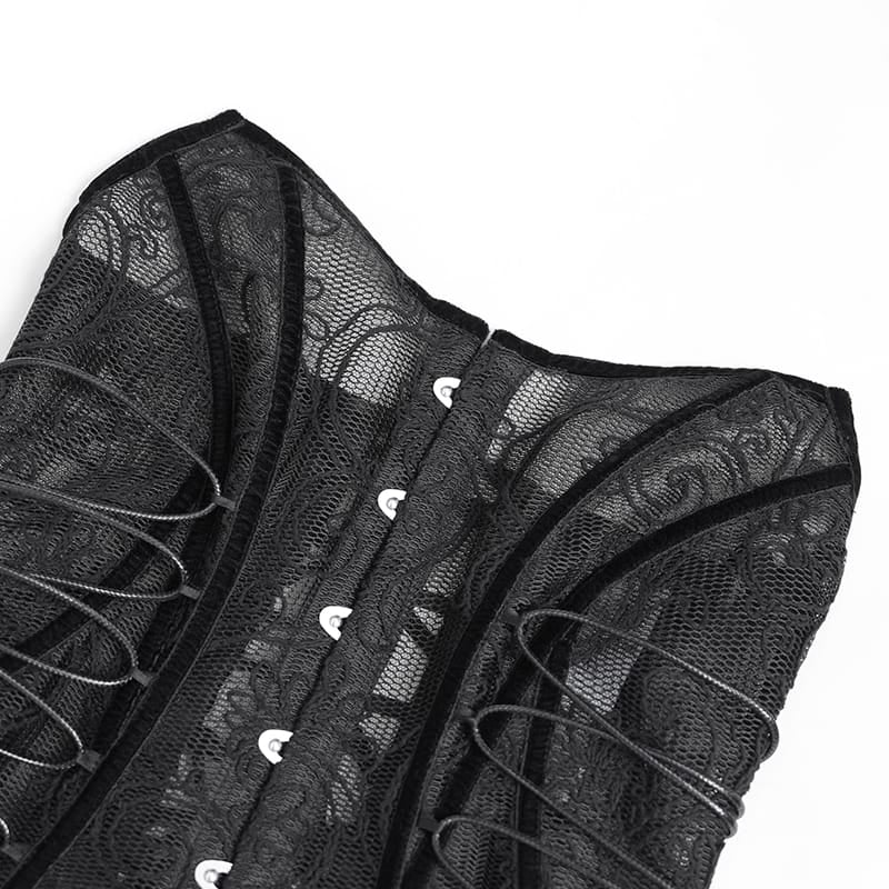 EVA LADY Women's Gothic Mesh Front Busk Criss‑cross Lace‑up Overbust Corset