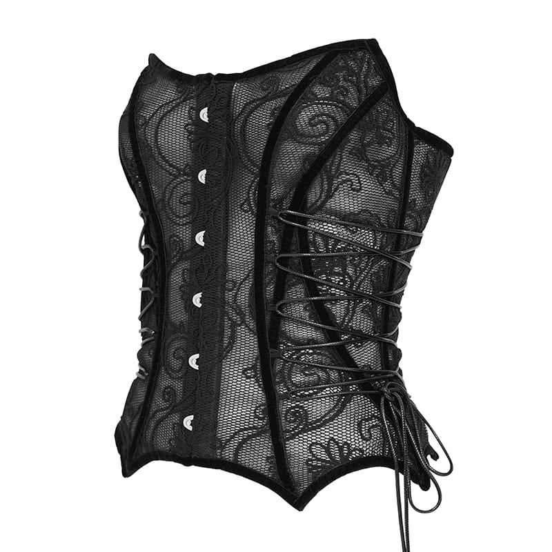 EVA LADY Women's Gothic Mesh Front Busk Criss‑cross Lace‑up Overbust Corset