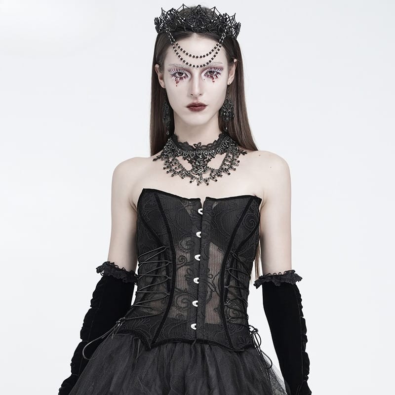 EVA LADY Women's Gothic Mesh Front Busk Criss‑cross Lace‑up Overbust Corset