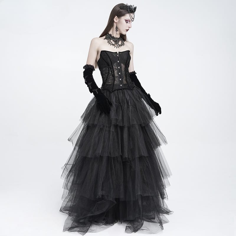 EVA LADY Women's Gothic Mesh Front Busk Criss‑cross Lace‑up Overbust Corset