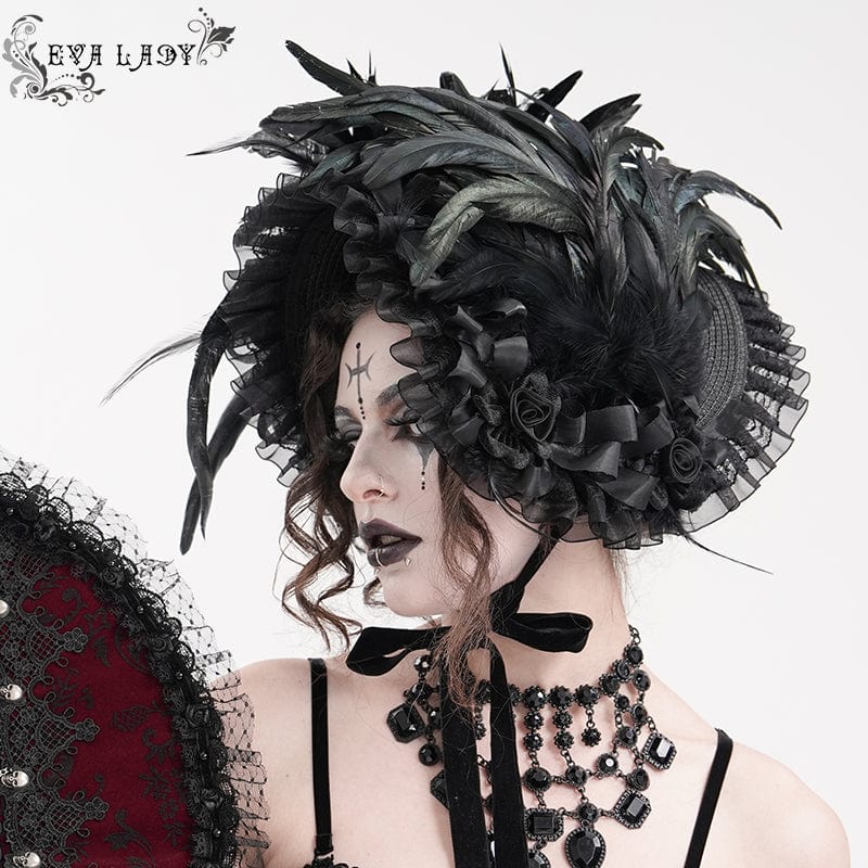 EVA LADY Women's Gothic Mesh Strap Feather Hair Accessories